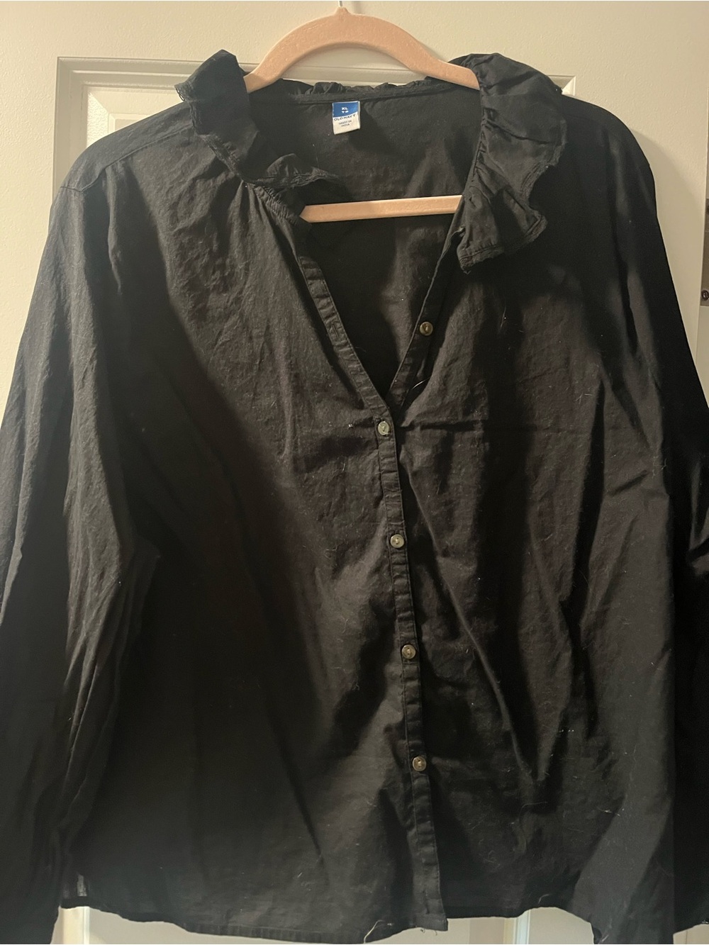 Old Navy Black Ruffle-Collar Button-Up Blouse
